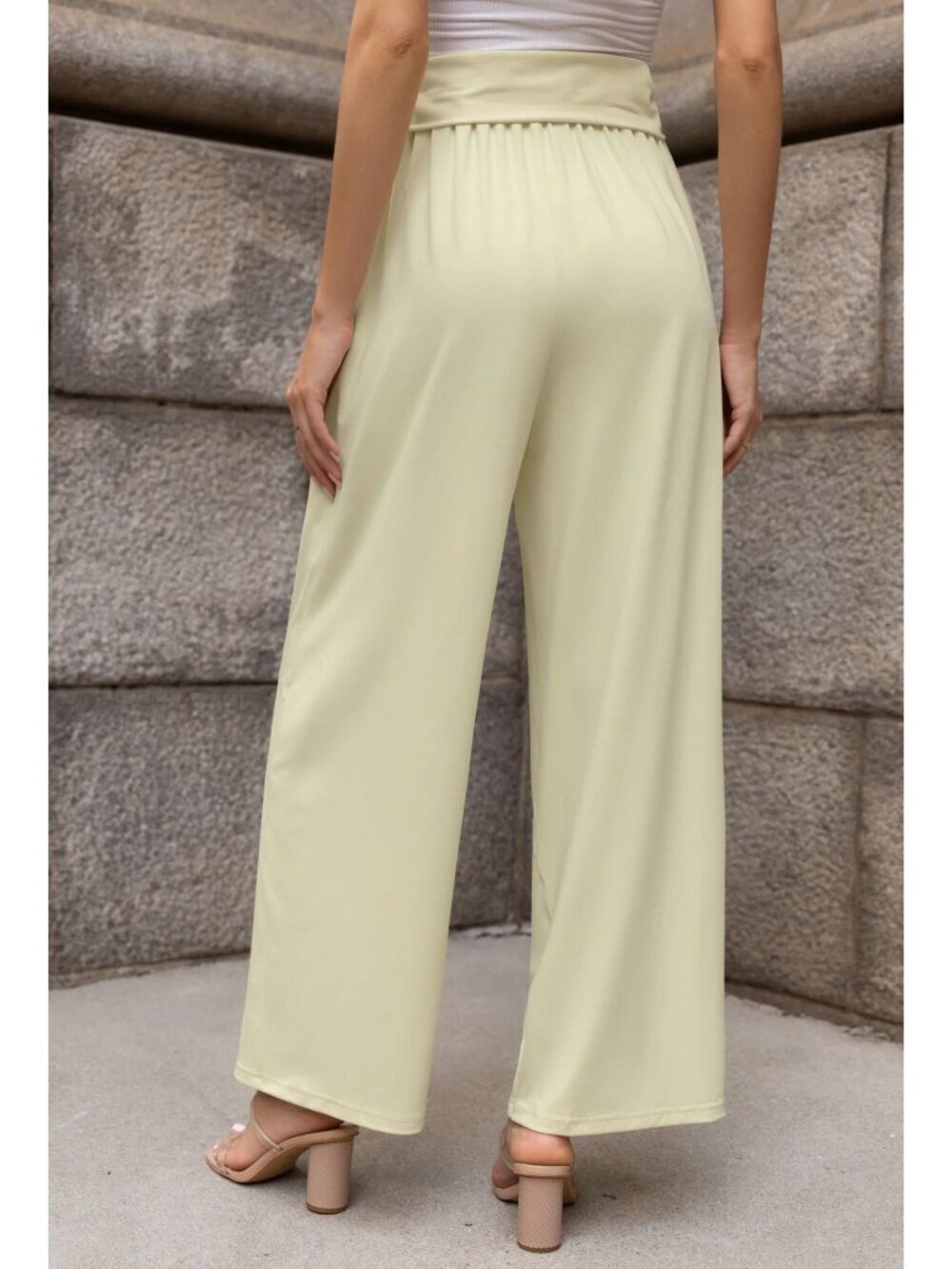 NWT Cupshe Light Yellow Wide Leg Jersey Pants - Size: Small - Picture 9 of 12